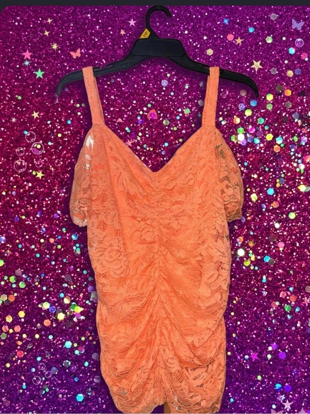Women’s Lace Ruched Cold-Shoulder Top - Orange